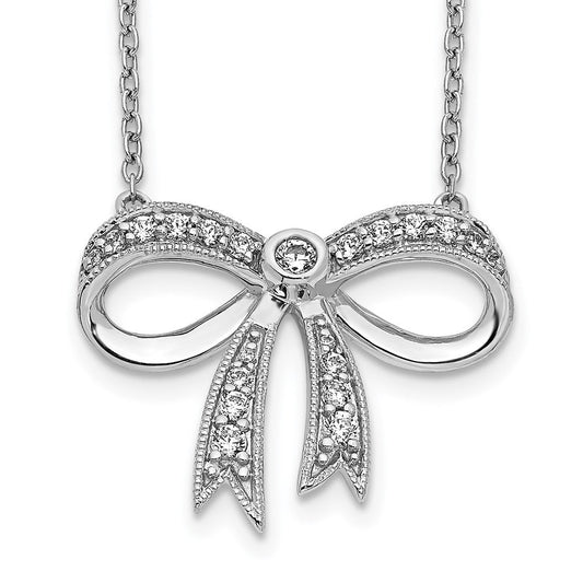 14k white gold real diamond bow necklace pm3765 025 wa