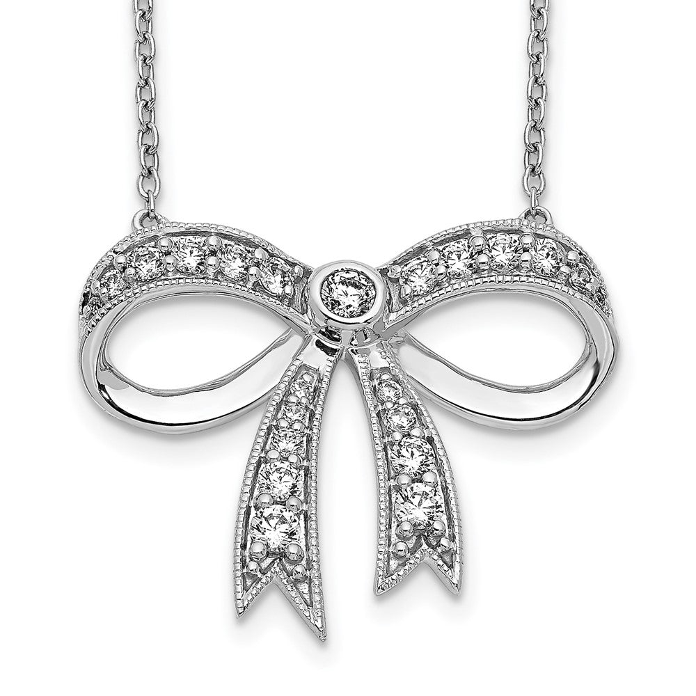 14k white gold real diamond bow necklace pm3765 050 wa