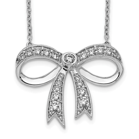14k white gold real diamond bow necklace pm3765 050 wa