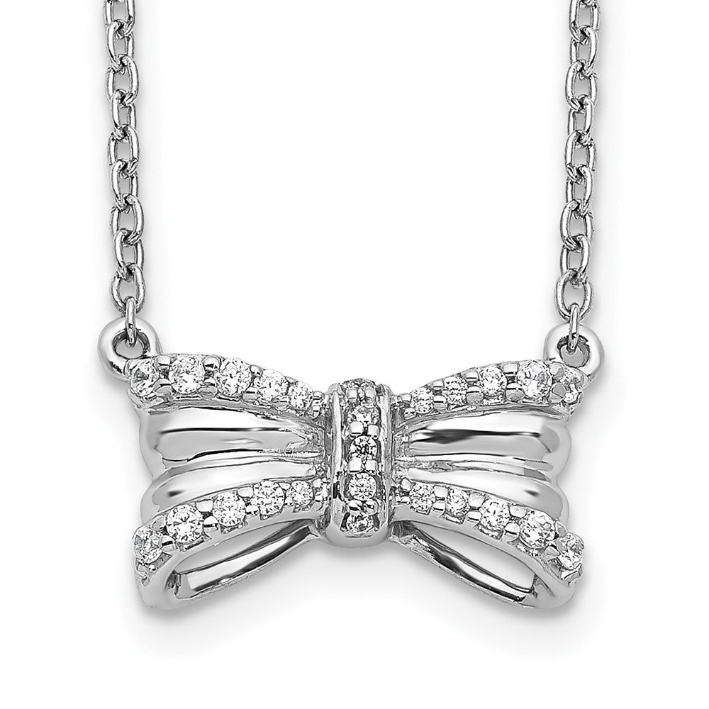 14k white gold real diamond bow necklace pm3766 010 wa