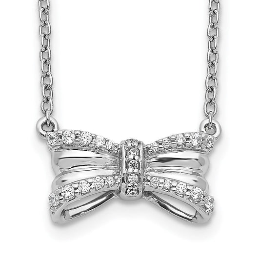14k white gold real diamond bow necklace pm3766 010 wa