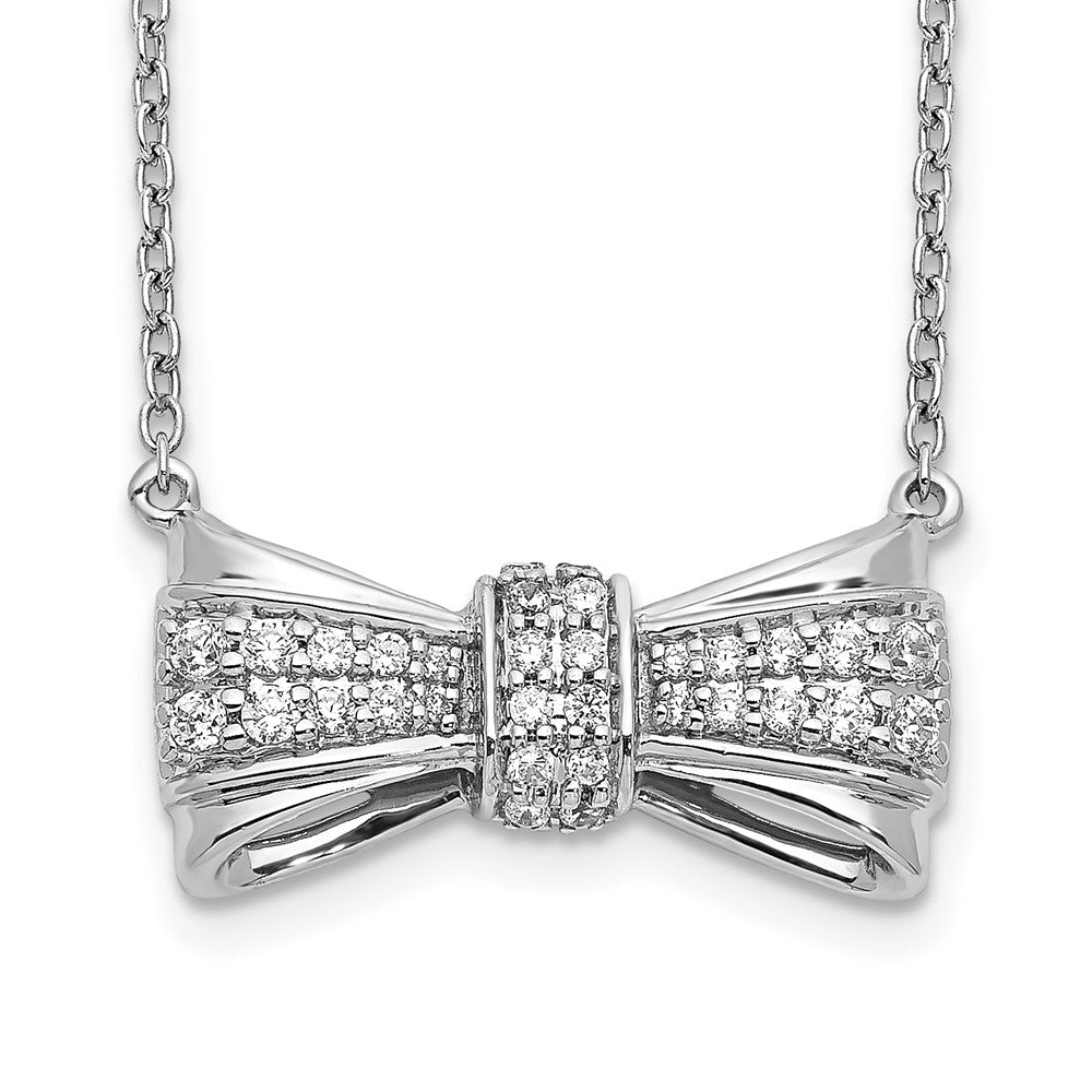 14k white gold real diamond bow necklace pm3767 025 wa