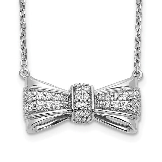 14k white gold real diamond bow necklace pm3767 025 wa