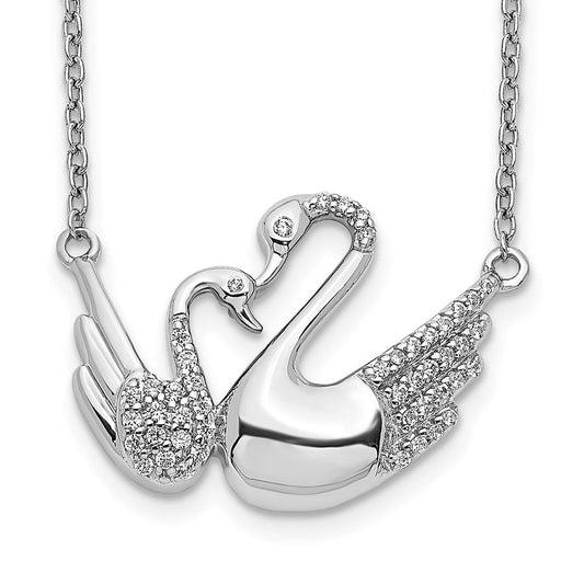 14k white gold real diamond swans necklace pm3770 016 wa