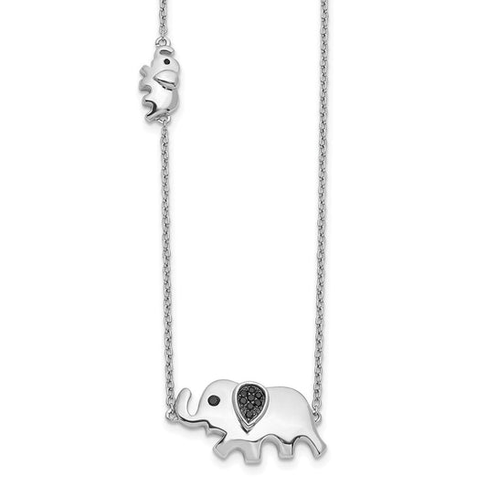 14k white gold black real diamond elephant 18 inch necklace pm3771 bk 005 wa