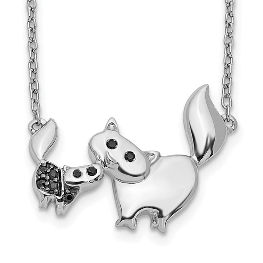 14k white gold black real diamond mother and baby cat 18 inch necklace pm3772 bk 004 wa
