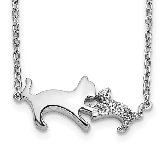 14k white gold real diamond mother baby cat necklace pm3773 006 wa