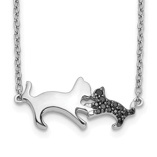 14k white gold black real diamond mother and baby cat 18 inch necklace pm3773 bk 006 wa