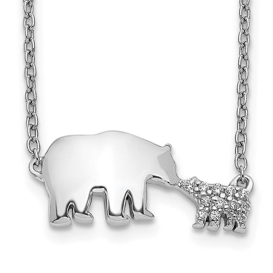 14k white gold real diamond mother baby bear necklace pm3774 005 wa