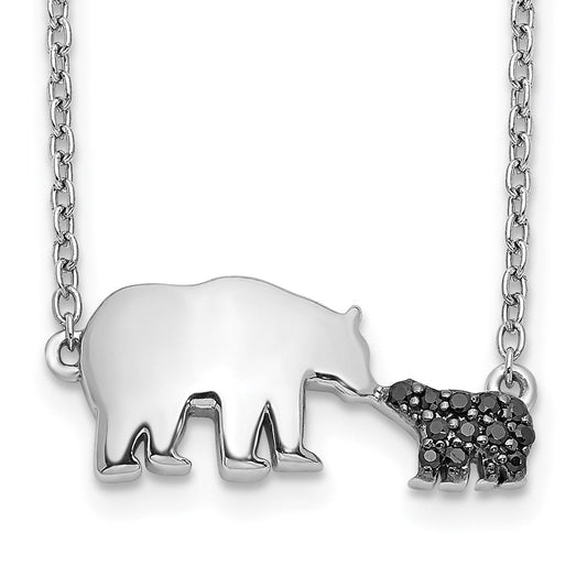 14k white gold black real diamond mother and baby bear 18 in necklace pm3774 bk 005 wa