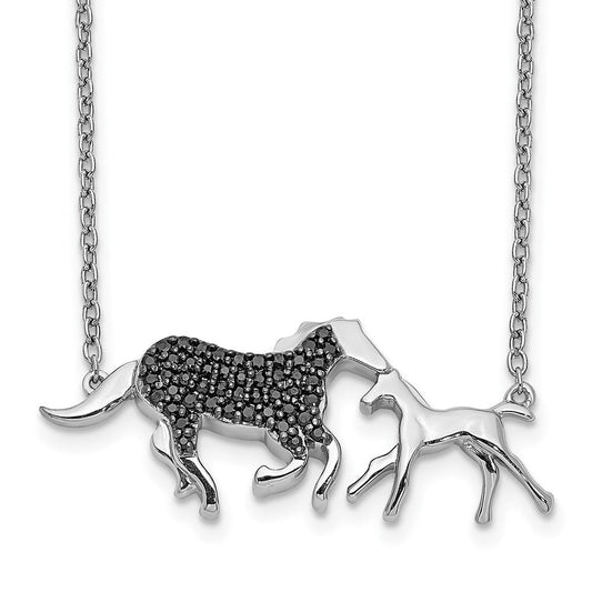 14k white gold black real diamond mother baby horse necklace pm3775 bk 016 wa