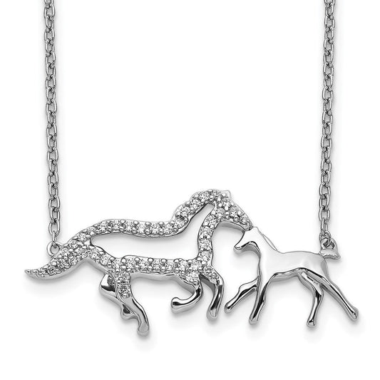 14k white gold real diamond mother baby horse necklace pm3777 016 wa