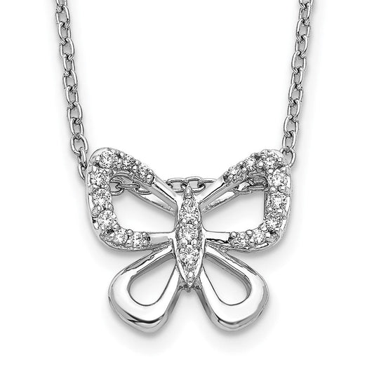 14k white gold real diamond butterfly 18 inch necklace pm3796 010 wa