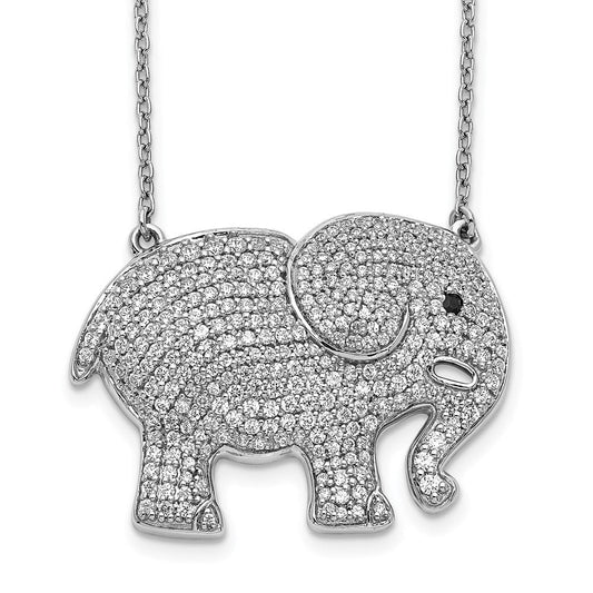 14k white gold white black real diamond elephant necklace pm3807 125 wa