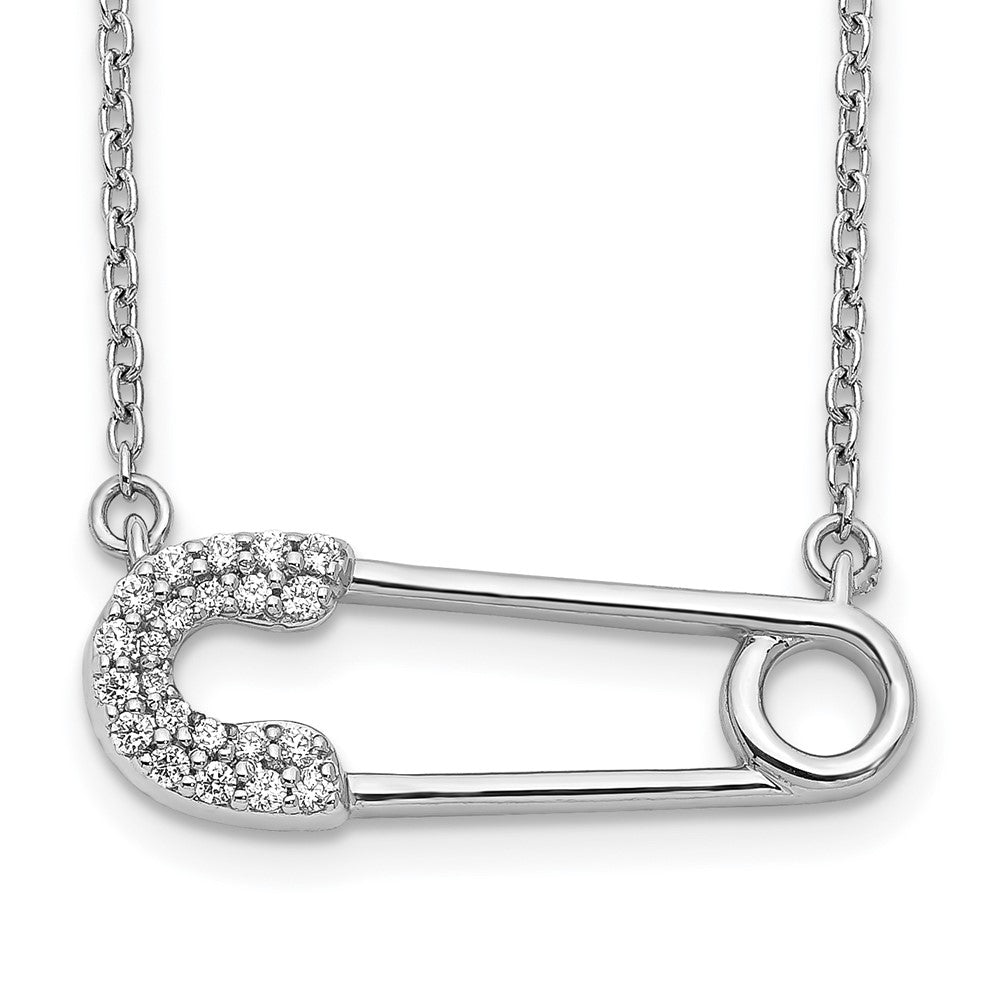 14k white gold real diamond safety pin necklace pm3808 012 wa