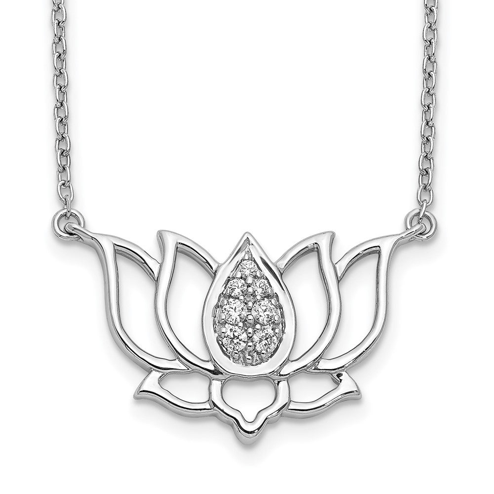 14k white gold real diamond lotus flower necklace pm3809 010 wa