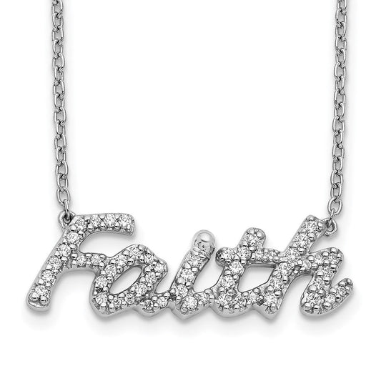 14k white gold real diamond faith 18 inch necklace pm3815 025 wa