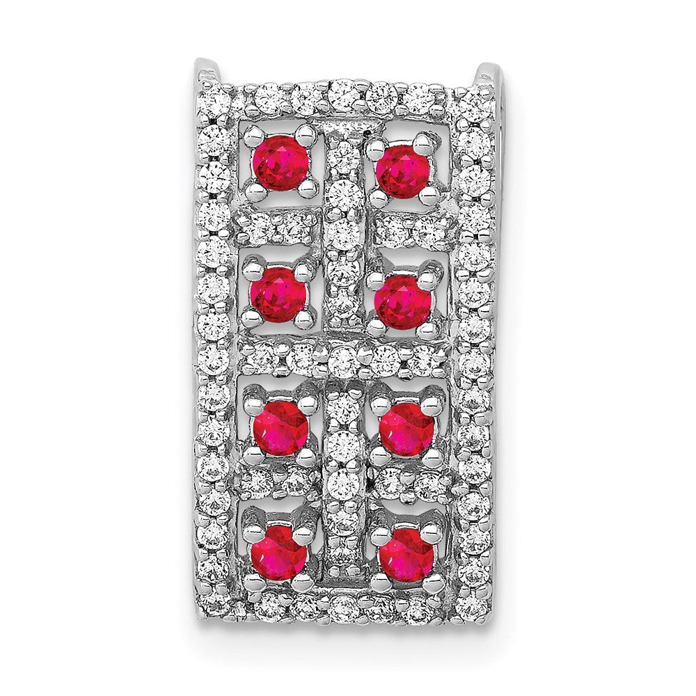 14k white gold real diamond 24 ruby fancy rectangle chain slide pm3842 ru 030 wa