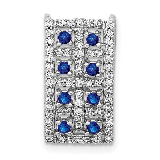 14k white gold real diamond sapphire fancy rectangle pendant pm3842 sa 030 wa
