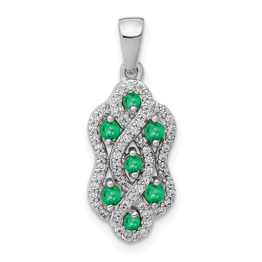 14k white gold twist real diamond and emerald fancy pendant pm3845 em 025 wa