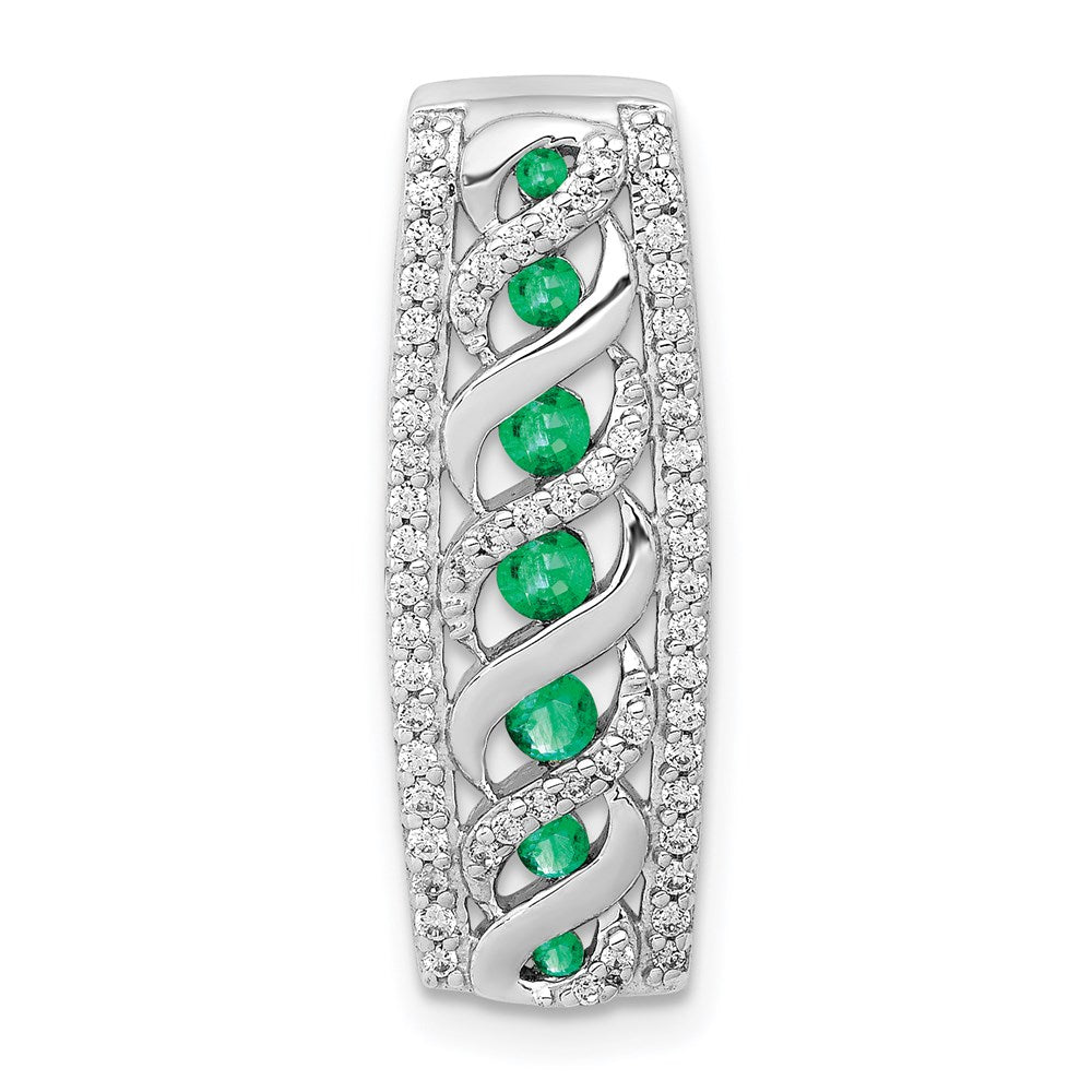 14k white gold twisted real diamond and emerald fancy chain slide pm3848 em 020 wa