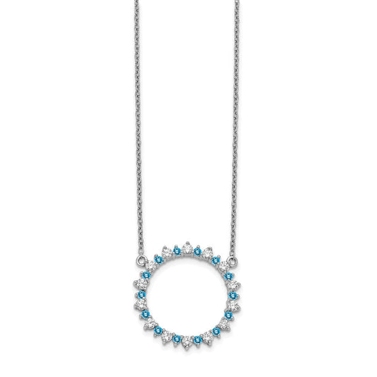 14k white gold real diamond blue topaz fancy circle necklace pm3854 bt 062 wa 18