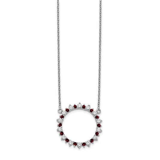 14k white gold real diamond garnet fancy circle necklace pm3854 ga 062 wa 18