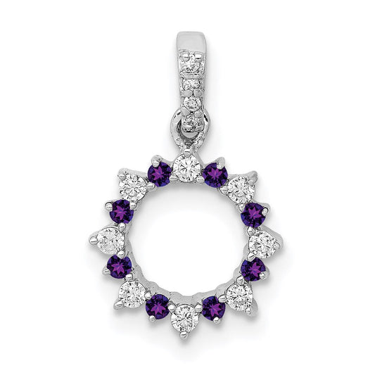 14k white gold real diamond and 08 amethyst fancy circle pendant pm3856 am 012 wa
