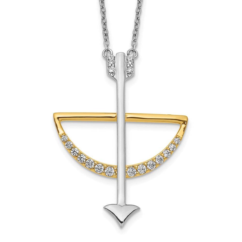 14k two tone gold real diamond bow and arrow 18 inch necklace pm3897 030 ywa