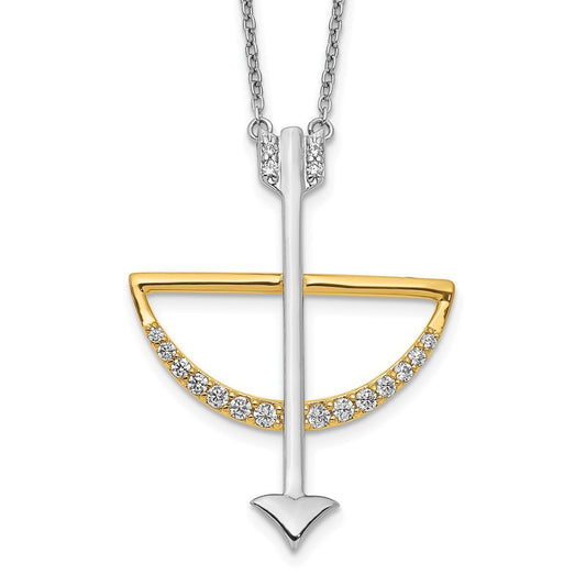 14k two tone gold real diamond bow and arrow 18 inch necklace pm3897 030 ywa