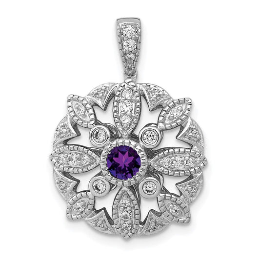 14k white gold real diamond 25 amethyst fancy pendant pm3942 am 025 wa