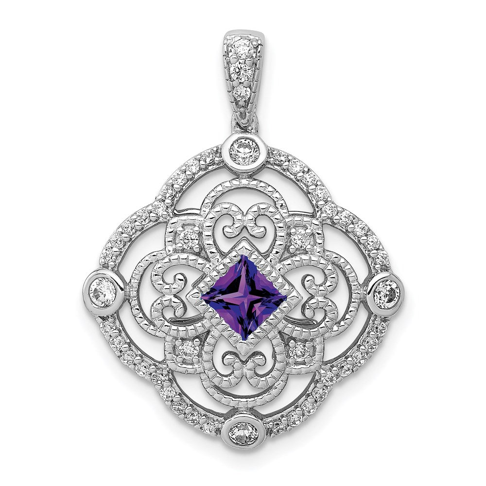 14k white gold real diamond and 39 amethyst fancy pendant pm3943 am 038 wa