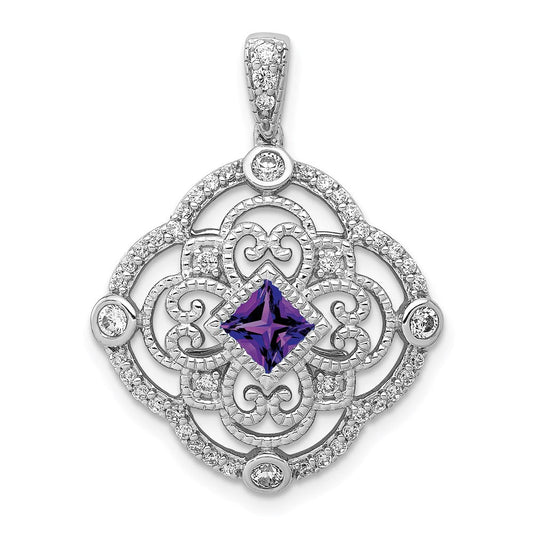 14k white gold real diamond and 39 amethyst fancy pendant pm3943 am 038 wa