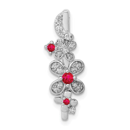 14k white gold real diamond and 13 ruby flowers chain slide pm3985 ru 010 wa