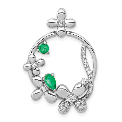 14k white gold real diamond emerald flower pendant pm3986 em 025 wa