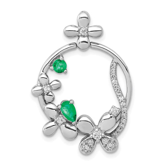 14k white gold real diamond emerald flower pendant pm3986 em 025 wa