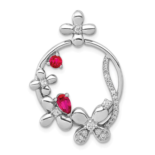 14k white gold real diamond 44 ruby flower circle pendant pm3986 ru 025 wa