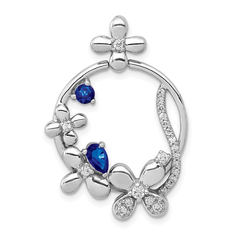 14k white gold real diamond sapphire circle flowers pendant pm3986 sa 025 wa