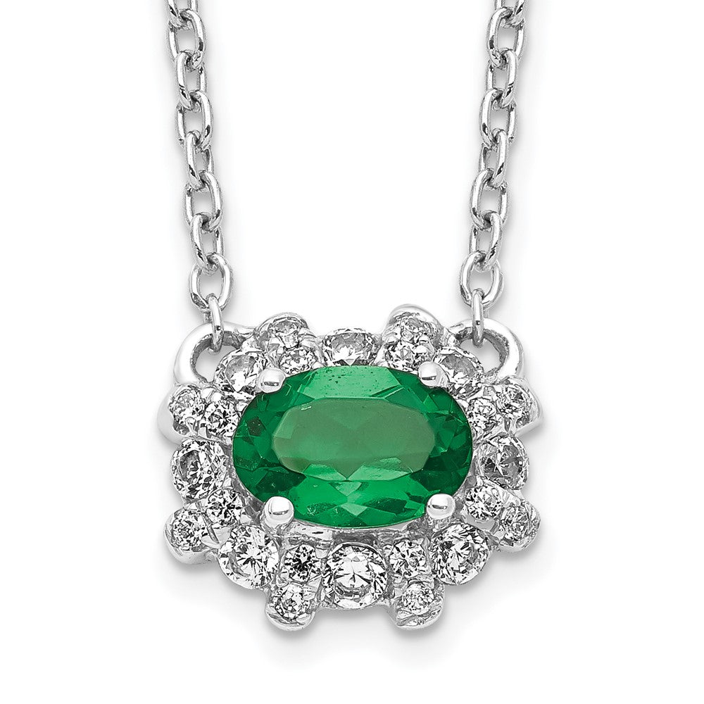14k white gold real diamond and oval emerald 18 inch necklace pm4025 em 020 wa 18