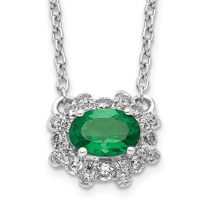 14k white gold real diamond and oval emerald 18 inch necklace pm4025 em 020 wa 18