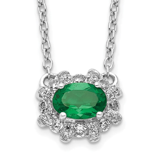 14k white gold real diamond and oval emerald 18 inch necklace pm4025 em 020 wa 18