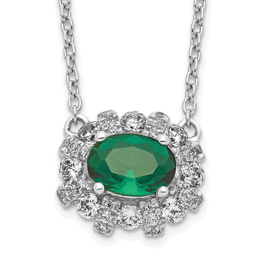 14k white gold real diamond and oval emerald 18 inch necklace pm4025 em 045 wa 18