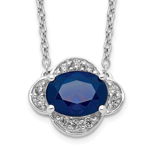 14k white gold real diamond and oval sapphire 18 inch necklace pm4027 sa 013 wa 18