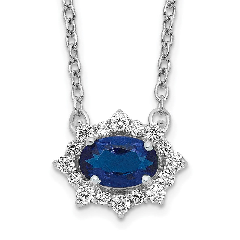 14k white gold real diamond and oval sapphire 18 inch necklace pm4028 sa 014 wa 18