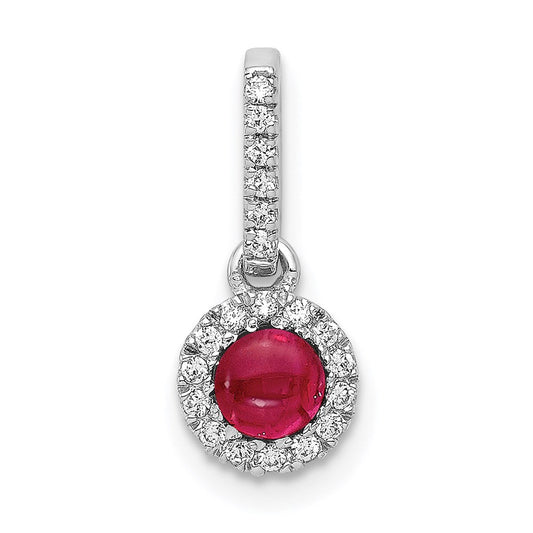 14k white gold real diamond and cabochon ruby halo pendant pm4031 ru 009 wa