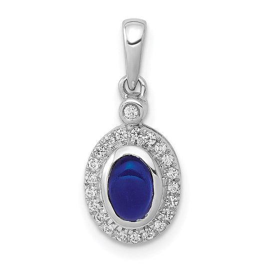 14k white gold halo real diamond and cabochon sapphire pendant pm4036 sa 012 wa