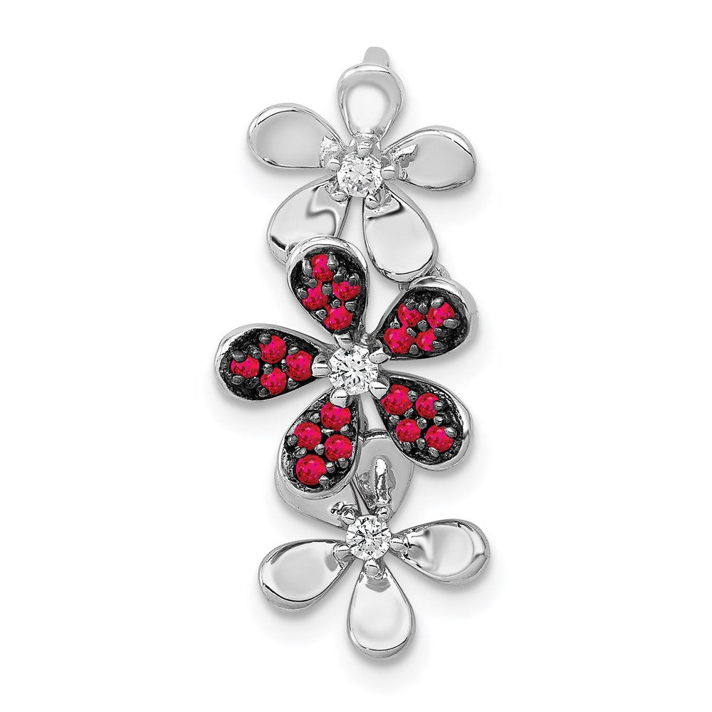 14k white gold real diamond and 14 ruby three flowers chain slide pm4044 ru 009 wa