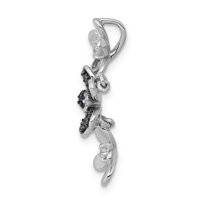 Solid 14k White Gold Simulated CZ and Sapphire 3 Flowers Pendant