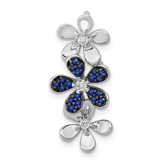 14k white gold real diamond and sapphire 3 flowers pendant pm4044 sa 009 wa