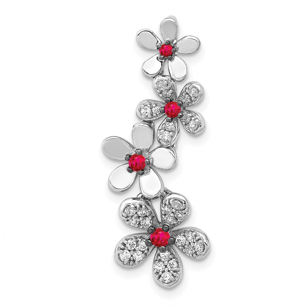 14k white gold real diamond and 19 ruby four flowers chain slide pm4045 ru 025 wa